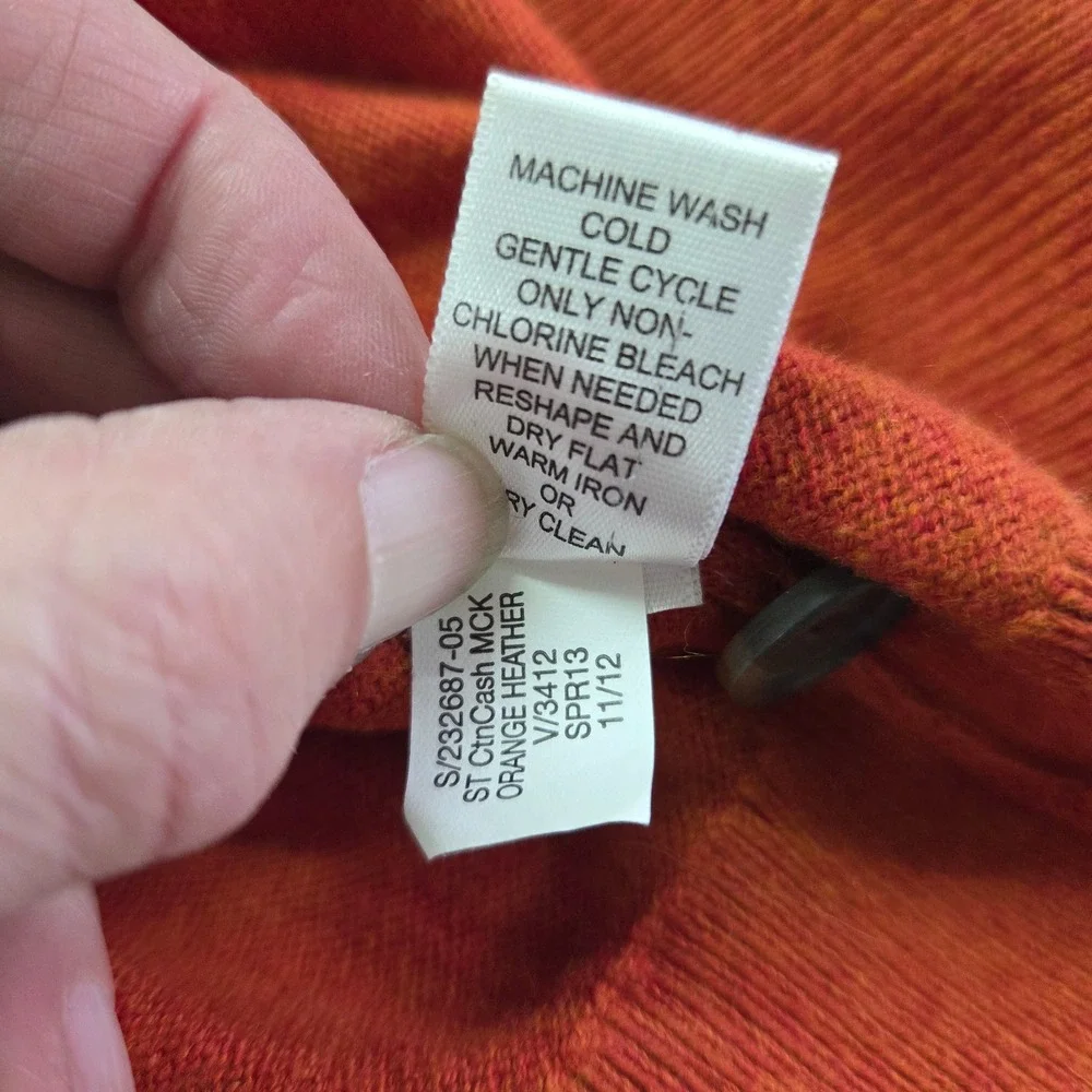 Banana Republic Men's Orange Cotton Cashmere Mock‎ Neck Button Sweater Large